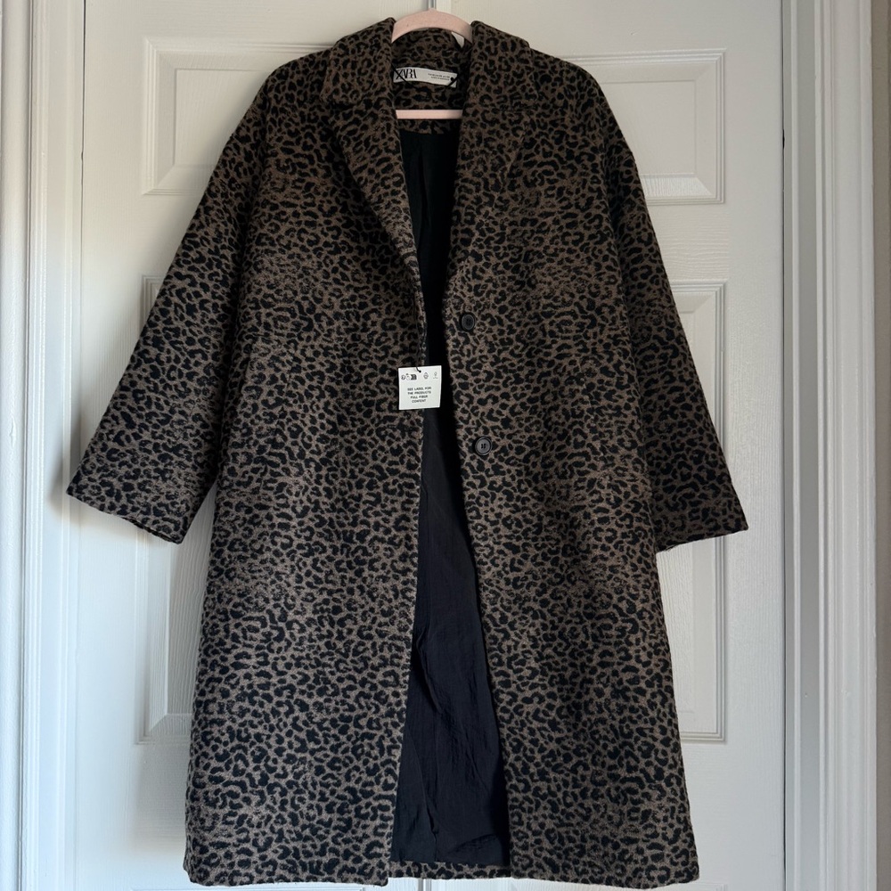 Zara Animal Print Wool Blend Coat